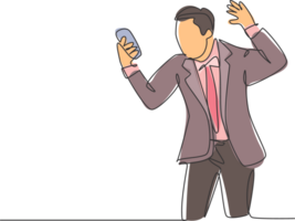 One single line drawing of young angry businessman screaming his workers on phone call because of reckless work. Anger management at the office concept continuous line draw design illustration png