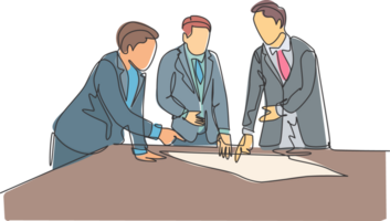 Single continuous line drawing of young workers talking seriously about company policy around the table. Office employee life discussion concept. One line draw design graphic illustration png