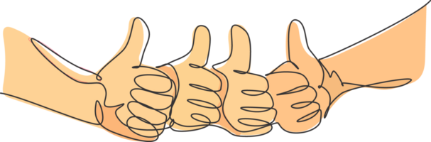 One line drawing of arm hands with thumbs up gesture sign. Good service excellence in business sector symbol concept. Continuous line draw design graphic illustration png