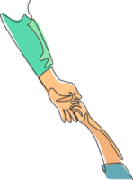 einer Linie Zeichnung von Vater geben Hand zu seine Kind. Mutter Pflege im kontinuierlich Linie Zeichnung Design Stil. Eltern Konzept Illustration png