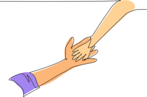 One line drawing of father giving hand to his child. Mother care in continuous line drawing design style. Parental concept illustration png