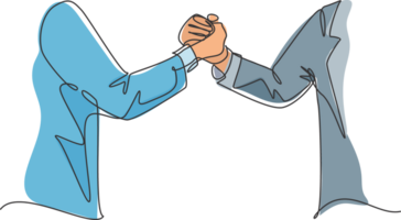 Continuous line drawing of business man handshake his partner to deal a big project. Business meeting at office concept. Single line drawing design, graphic illustration png