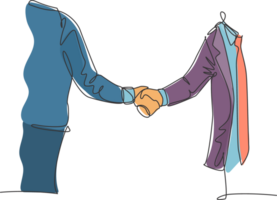 Single line drawing of businessmen in suite handshaking his business partner. Great teamwork. Business deal concept with trendy continuous line draw style graphic illustration png