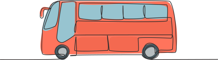 Single one line drawing of bus seen from the side that will serve passengers traveling between cities for holidays with family. Modern continuous line draw design graphic illustration. png