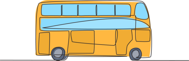 Single continuous line drawing double decker buses that are seen from the side, serve tourists to go around the city enjoying their holidays. Dynamic one line draw graphic design illustration. png