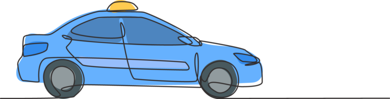 Single one line drawing of the newest modern taxi car uses a meter, GPS, and can be ordered online. Technological advances in transportation. Continuous line draw design graphic illustration. png