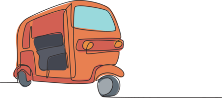 Single kontinuierlich Linie Zeichnung Rikscha traditionell Transport im Indien welche dient lokal Passagiere und fremd Touristen Wer sind auf Urlaub. einer Linie zeichnen Grafik Design Illustration. png