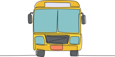 continuo uno linea disegno davanti Visualizza di autobus quello è fermato a il autobus fermare in attesa per viaggiatori per ottenere su e spento, poi Continua loro viaggio. singolo linea disegnare design grafico illustrazione png