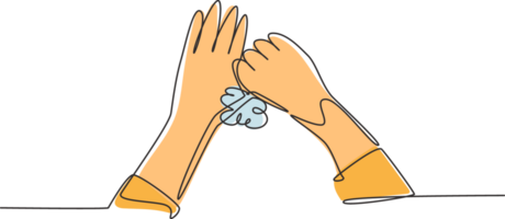 solteiro contínuo linha desenhando doze passos mão lavando de fricção a polegares com Sabonete e água fluxo até limpar. dedos tornar-se limpar \ limpo e higiênico. 1 linha desenhar gráfico Projeto ilustração png