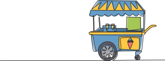 continu un ligne dessin de un la glace crème cabine à un amusement parc en utilisant une à deux roues Chariot. délicieux et délicieux heure d'été dessert concept. Célibataire ligne dessiner conception graphique illustration. png