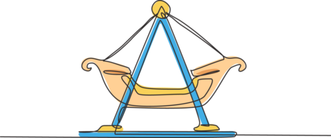 Single one line drawing of small swing boat in an amusement park which is moved by several people by swinging. Playground that children like. Continuous line draw design graphic illustration png