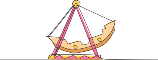 Continuous one line drawing large swing boat in an amusement park driven by an engine in outdoor land. Fun kids play on funfair festival concept. Single line draw design graphic illustration. png