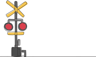 Single einer Linie Zeichnung von Eisenbahn Barriere mit Zeichen und Warnung Beleuchtung im ein öffnen Position Das erlaubt Fahrzeuge zu Kreuz Eisenbahn Linien. modern kontinuierlich Linie zeichnen Design Grafik Illustration png