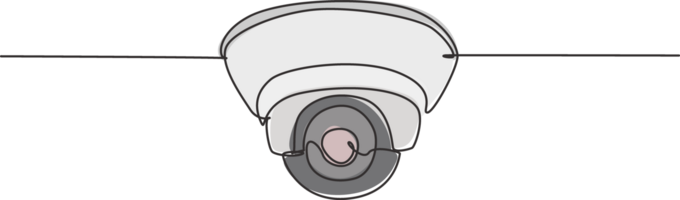 Single one line drawing of cctv located on the ceiling of the office to monitor and maintain security from crime. The result of technological advances. One line draw design graphic illustration png