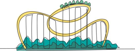 solteiro contínuo linha desenhando do uma rolo montanha-russa dentro diversão parque com uma rastrear Alto para dentro a céu. a passageiro gritou enquanto comovente às Alto velocidade. 1 linha desenhar gráfico Projeto ilustração png