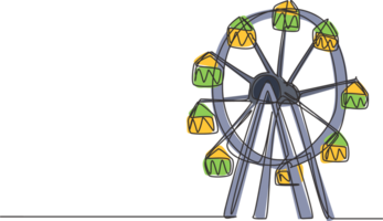 Célibataire un ligne dessin de une ferris roue dans un amusement parc, une grand circulaire cercle haute dans le ciel. intéressant récréatif monte pour des familles. un ligne dessiner conception graphique illustration. png
