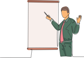 Single continuous line drawing of young business manager giving lecture to apprentice during work meeting. Work presentation at the office concept one line draw design graphic illustration png