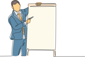 Single continuous line drawing of young business coach teaching strategy to increase sales product to sales team. Business coaching concept. Trendy one line draw design graphic illustration png