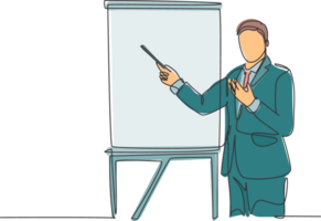 One single line drawing of young manager holding a tablet during business presentation at the office. Effective training presentation concept continuous line draw graphic design illustration png