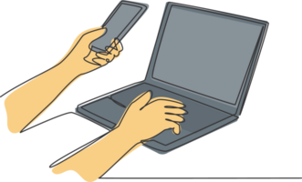 One continuous line drawing of hand gesture holding smartphone to input generate code message before login to internet banking. Online security concept single line draw design illustration png