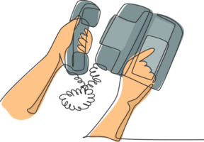 uno soltero línea dibujo de dedo mano gesto marcar el Clásico clásico teléfono número botón. antiguo retro término análogo teléfono concepto. de moda continuo línea dibujar diseño gráfico ilustración png