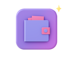 3d render of purple money wallet icon for UI UX web mobile apps social media ads design png