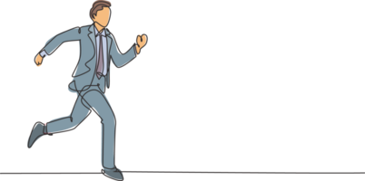 Single continuous single line drawing of young happy businessman opens his hands after running cross the finish line, from side view. Business race concept one line draw design illustration png