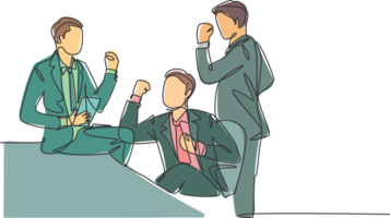 Single continuous line drawing of young happy businessmen celebrating their success in getting investment together. Business teamwork celebration concept one line draw design illustration png