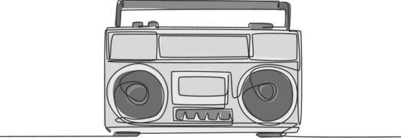 un Célibataire ligne dessin de rétro vieux façonné analogique radio enregistrer. classique ancien l'audio La technologie concept. la musique joueur continu ligne dessiner graphique conception illustration png