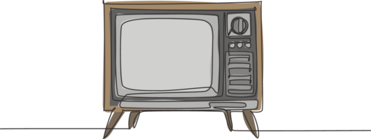 Single continuous line drawing of retro old fashioned tv with wooden case and leg. Antique vintage analog television concept one line draw graphic design illustration png