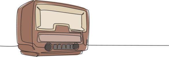 ett kontinuerlig linje teckning av retro gammal fashioned analog radio. klassisk årgång programföretag teknologi begrepp. musik spelare enda linje grafisk dra design illustration png