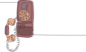 een doorlopend lijn tekening van oud wijnoogst analoog muur telefoon naar communiceren. retro klassiek telecommunicatieverbinding apparaat concept single lijn grafisch trek ontwerp illustratie png