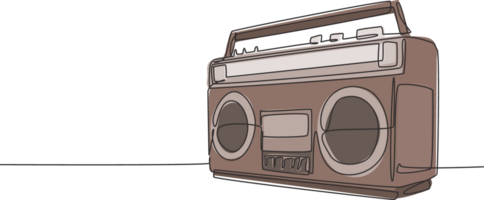 One continuous line drawing of retro old fashioned analog radio tape. Classic vintage audio technology concept. Music player single line draw design illustration graphic png