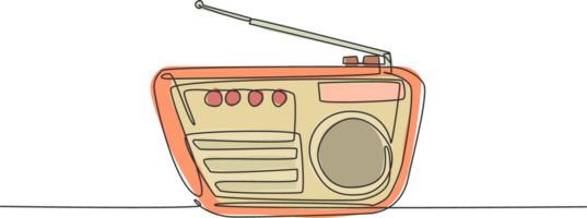 One continuous line drawing of retro old fashioned radio. Classic vintage analog broadcaster technology concept. Trendy single line graphic draw design illustration png