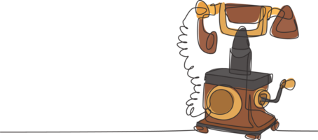 een doorlopend lijn tekening van oud wijnoogst analoog muur telefoon naar communiceren. retro klassiek telecommunicatieverbinding apparaat concept single lijn trek ontwerp illustratie grafisch png