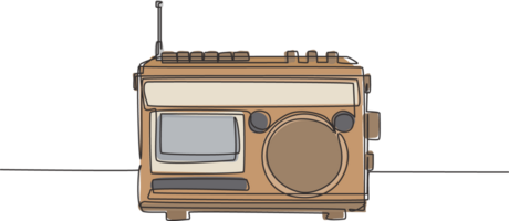 Célibataire continu ligne dessin de rétro vieux façonné analogique radio enregistrer. classique ancien l'audio La technologie concept. la musique joueur un ligne dessiner conception illustration graphique png