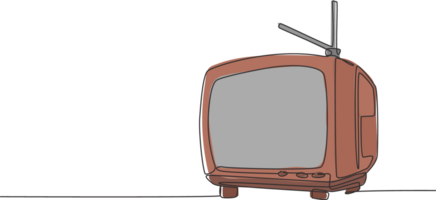 Single continuous line drawing of retro old fashioned tv with internal antenna. Classic vintage analog television concept one line graphic draw design illustration png