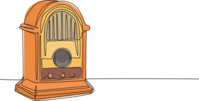 singolo continuo linea disegno di retrò vecchio stile analogico scrivania Radio. classico Vintage ▾ emittente tecnologia concetto. musica giocatore uno linea disegnare design grafico illustrazione png