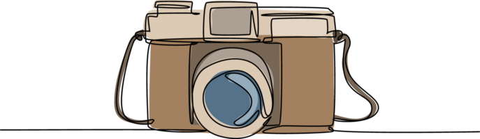 een single lijn tekening van oud retro analoog film zak- camera. wijnoogst klassiek fotografie uitrusting concept doorlopend lijn trek ontwerp illustratie grafisch png