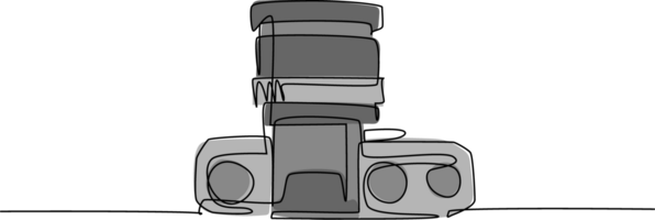 een doorlopend lijn tekening van oud retro wijnoogst analoog slr camera met uitrusting lens van top visie. wijnoogst klassiek fotografie uitrusting concept single lijn trek ontwerp illustratie grafisch png