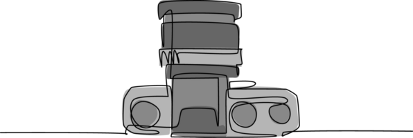 een doorlopend lijn tekening van oud retro wijnoogst analoog slr camera met uitrusting lens van top visie. wijnoogst klassiek fotografie uitrusting concept single lijn trek ontwerp illustratie grafisch png