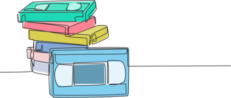 uno singolo linea disegno pila di retrò vecchio classico vhs analogico video cassetta. Vintage ▾ film Conservazione nastro articolo concetto continuo linea grafico disegnare design illustrazione png