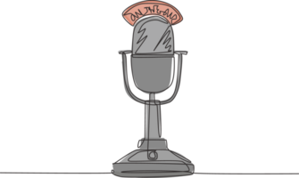 One single line drawing of retro old classic radio microphone for broadcasting. Vintage loudspeaker announcer item concept continuousgraphic line draw design illustration png