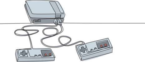 1 contínuo linha desenhando do retro velho clássico console vídeo jogos jogador. vintage videogames jogos item conceito solteiro linha desenhar Projeto ilustração png