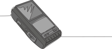 een doorlopend lijn tekening van retro oud klassiek analoog portable cassette plakband recorder. wijnoogst mobiel stem opnemer item concept single lijn trek ontwerp grafisch illustratie png