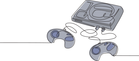 Célibataire continu ligne dessin de rétro vieux classique arcade vidéo Jeu joueur avec cassette. ancien console Jeu article concept un ligne graphique dessiner conception illustration png