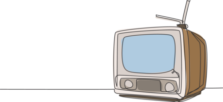 einer kontinuierlich Linie Zeichnung von retro alt klassisch Fernsehen mit Antenne. Jahrgang analog Fernseher Unterhaltung Artikel Konzept Single Linie zeichnen Design Grafik Illustration png