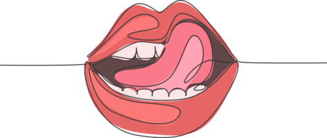One single line drawing of old retro classic iconic lips and tongue from 80s era. Vintage icon concept continuous line draw design illustration graphic png