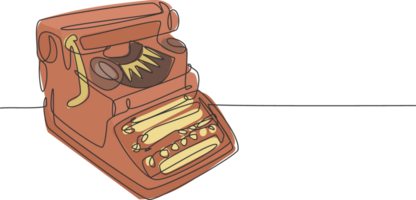 uno soltero línea dibujo de retro antiguo clásico máquina de escribir conjunto desde lado vista. Clásico oficina articulo concepto continuo línea dibujar gráfico diseño ilustración png