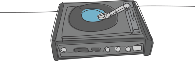 Célibataire continu ligne dessin de rétro vieux classique portable la musique plaque tournante vinyle disque jockey. ancien analogique l'audio joueur article concept un ligne dessiner conception illustration graphique png